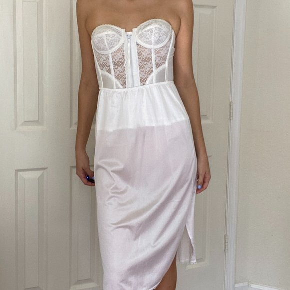 Vintage White Lace Midi Slip Skirt Pinup - Picture 5 of 8